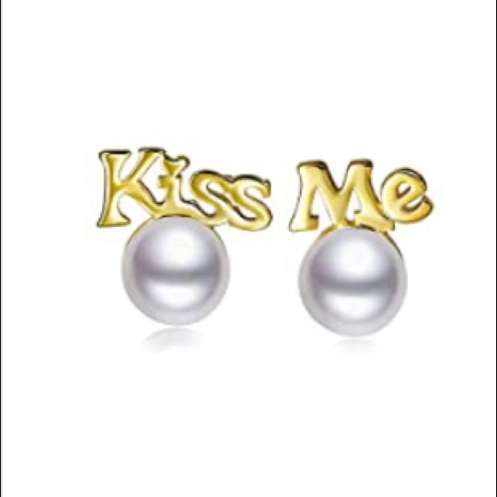 Gold Plated Pearl Stud Kiss Me Earrings